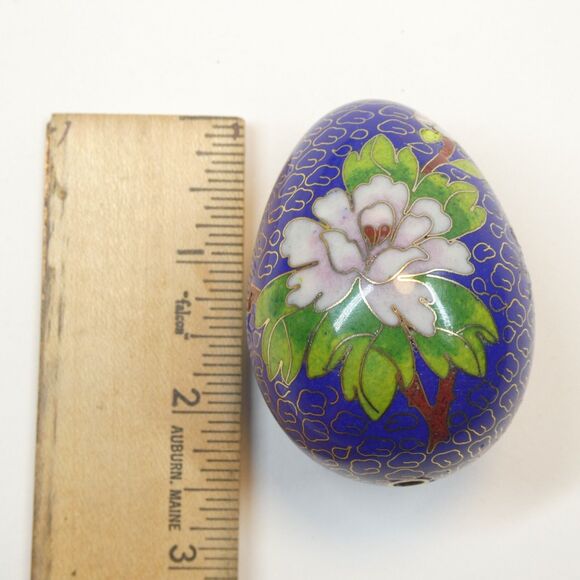 Cloisonne Enamel Egg Vintage Pink Chrysanthemum Flowers on Blue AS IS - Picture 7 of 7